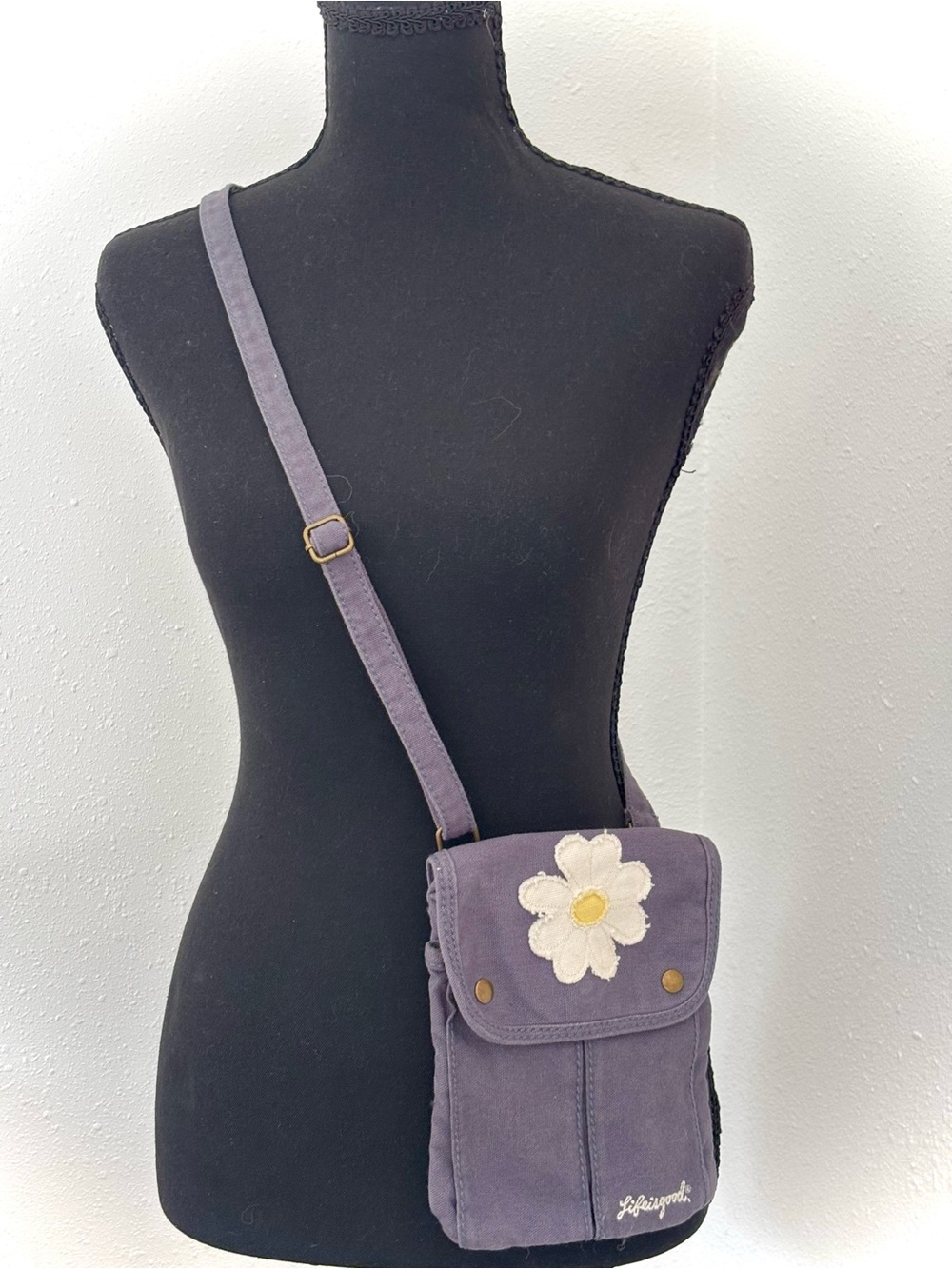 Life Is Good blue Crossbody with Daisy Patch